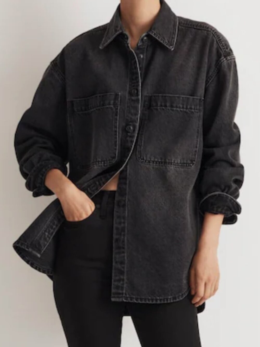 Madewell Denim Oversized Button-Up Shirt in Lunar Wash, XS